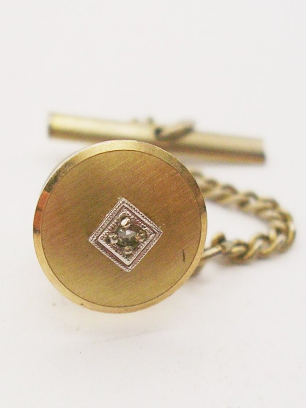 Vintage gold plate Tie Tack Pin genuine Diamond classic Men Suit Accessory